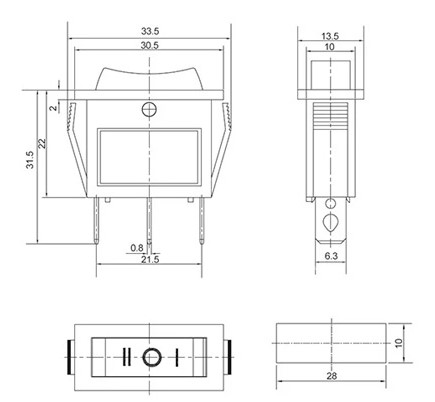 Габариты переключателя KCD3-103 B-B